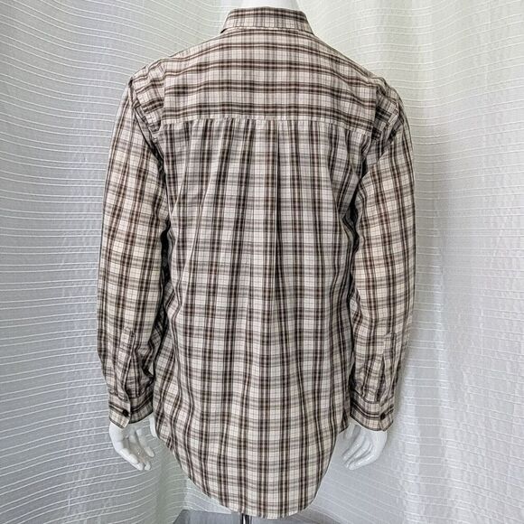 BURBERRY LONDON Button Down Shirt Plaid Brown Tan Made in USA Men's M - Picture 10 of 12